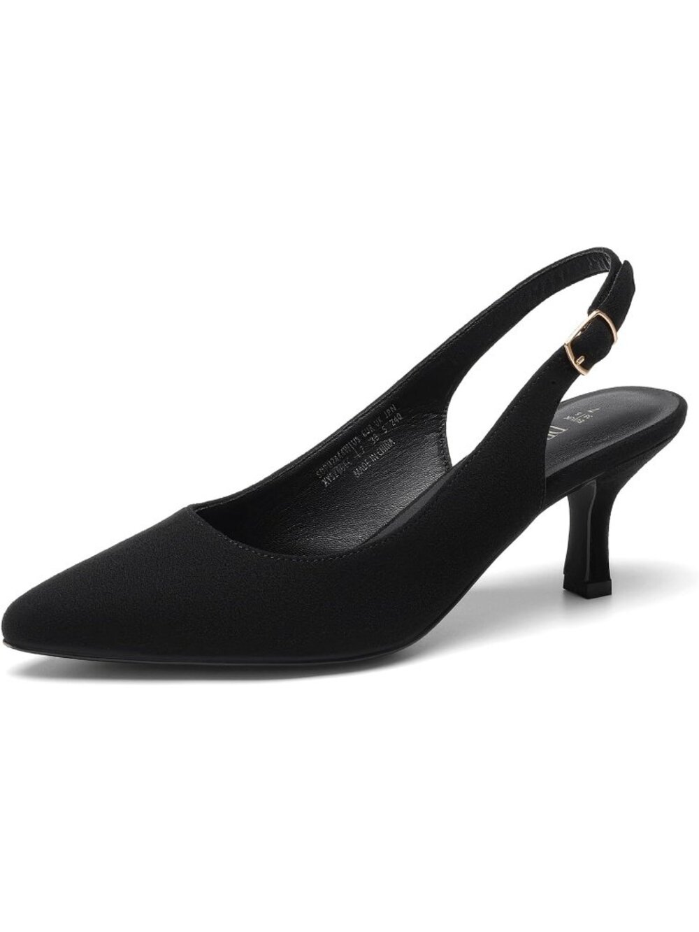 Womens Black Faux Leather Kitten Slingback Low Heels Casual Dress Shoes Pumps